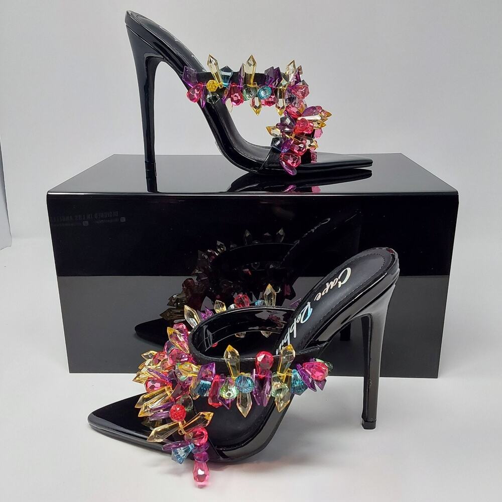 Cape Robbin Analyn Gemstone Crystal Stiletto Heels Multi Black Women's 7.5